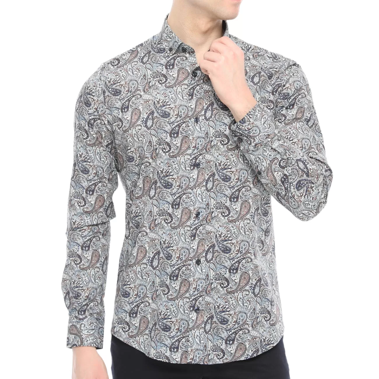 Xact Mens Long Sleeved Paisley Shirt - Slim Fit