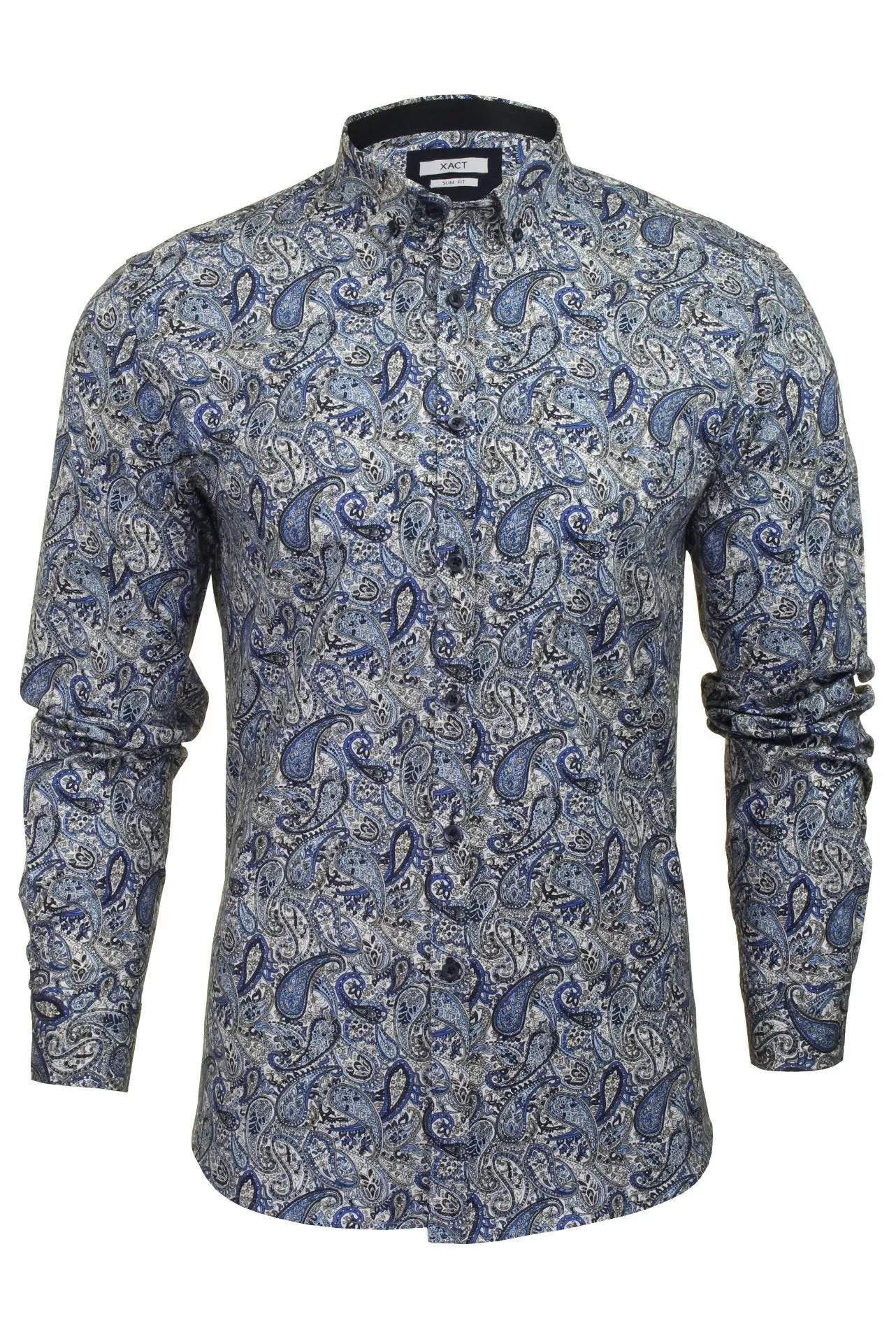 Xact Mens Long Sleeved Paisley Shirt - Slim Fit