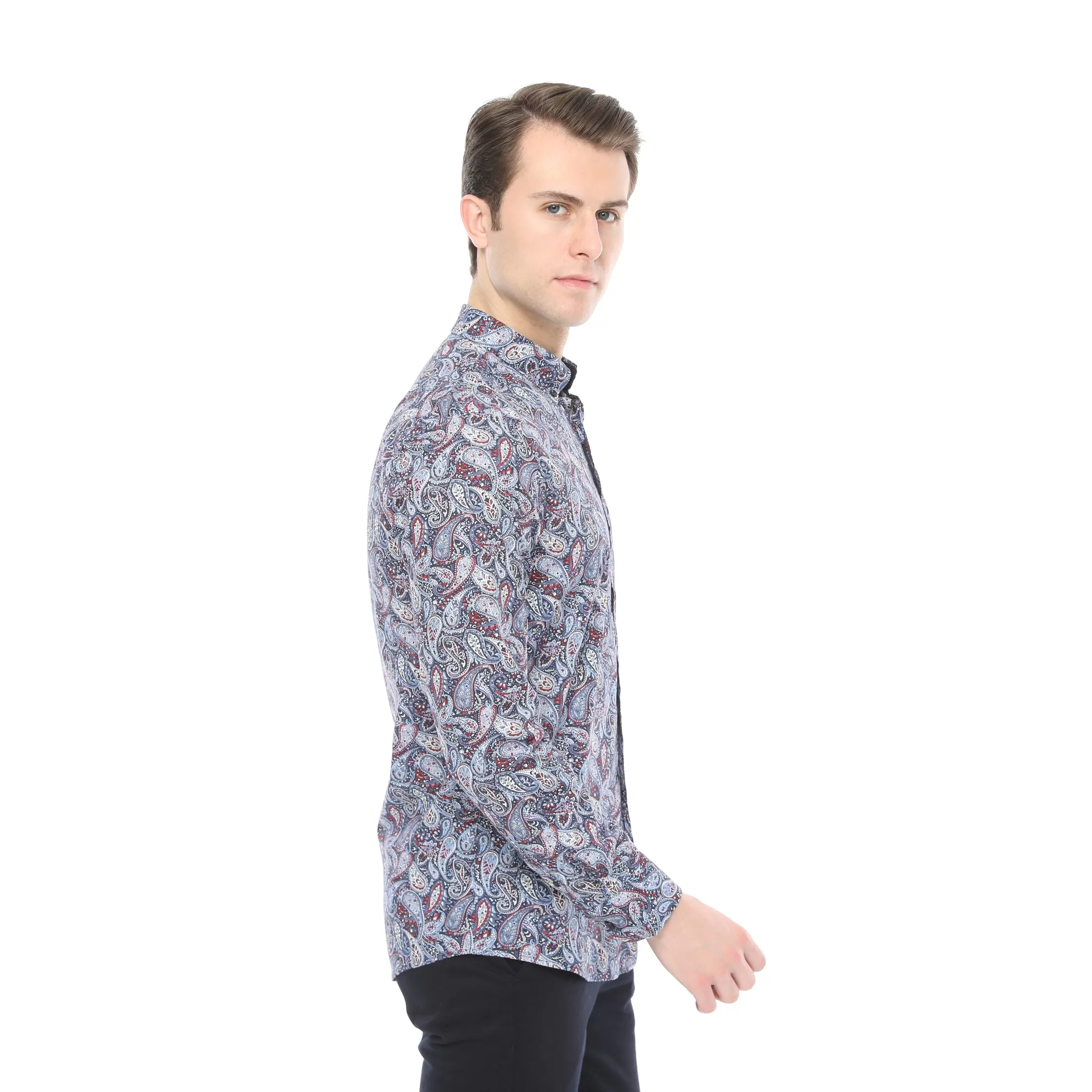 Xact Mens Long Sleeved Paisley Shirt - Slim Fit