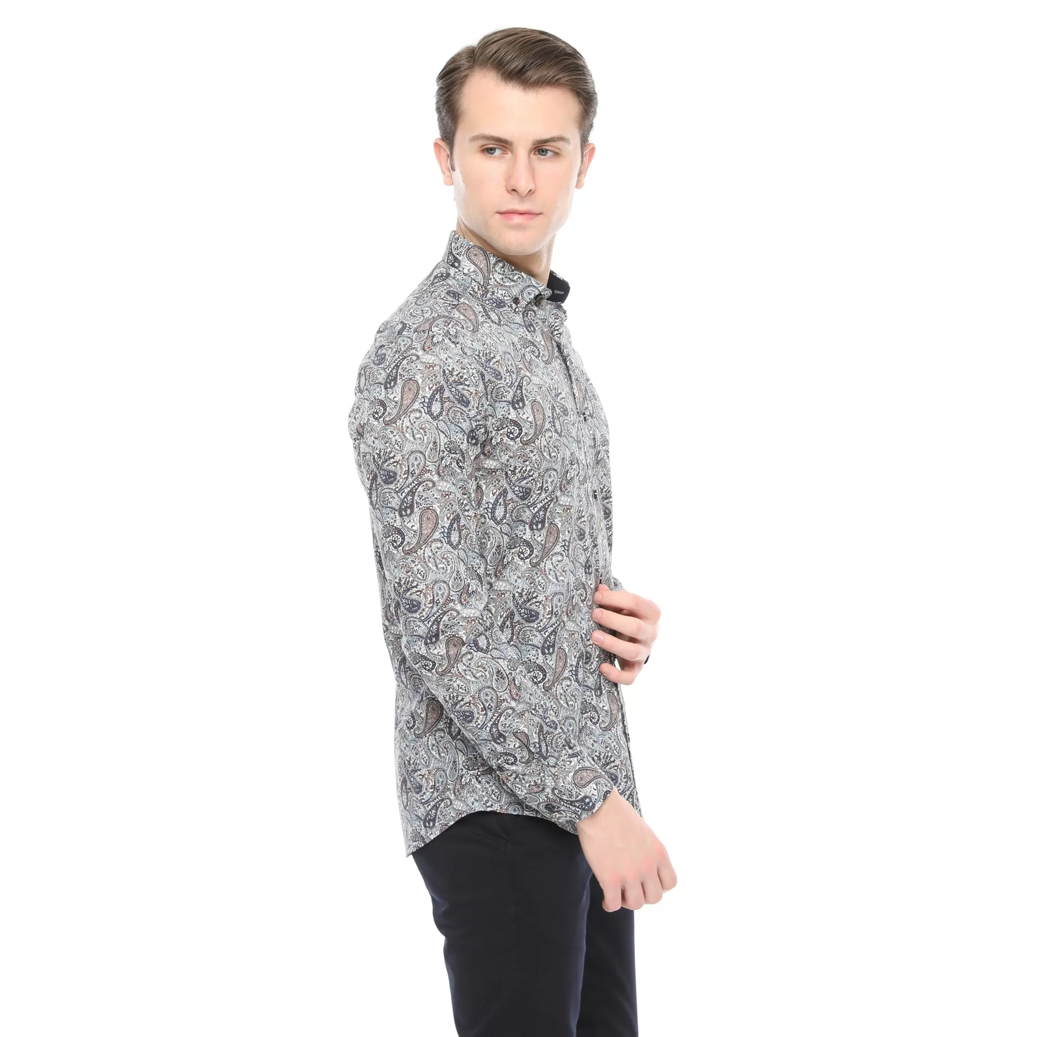 Xact Mens Long Sleeved Paisley Shirt - Slim Fit