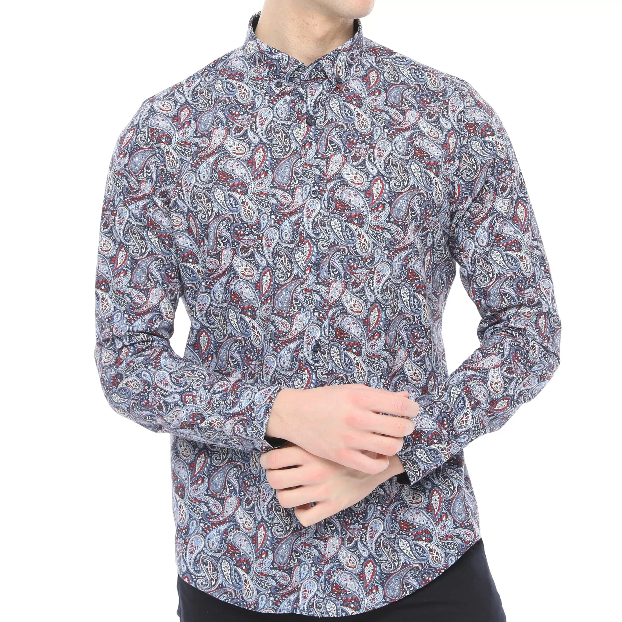 Xact Mens Long Sleeved Paisley Shirt - Slim Fit