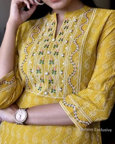 Yellow Embroidered Cotton Kurti UK NEXT DAY