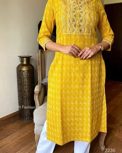 Yellow Embroidered Cotton Kurti UK NEXT DAY