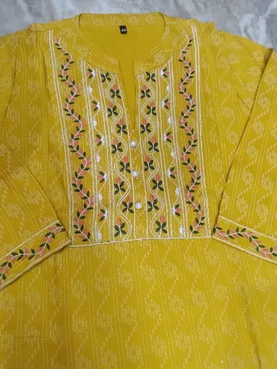 Yellow Embroidered Cotton Kurti UK NEXT DAY