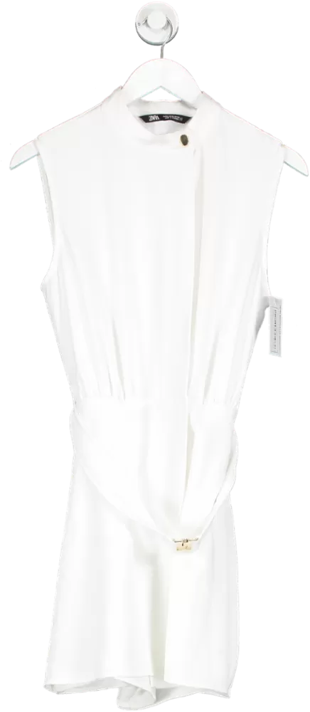 ZARA White Sleeveless Belted Playsuit UK M